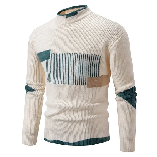 Men’s Ribbed Patchwork Knit Sweater – Artistic Texture for Modern Casual Outfits