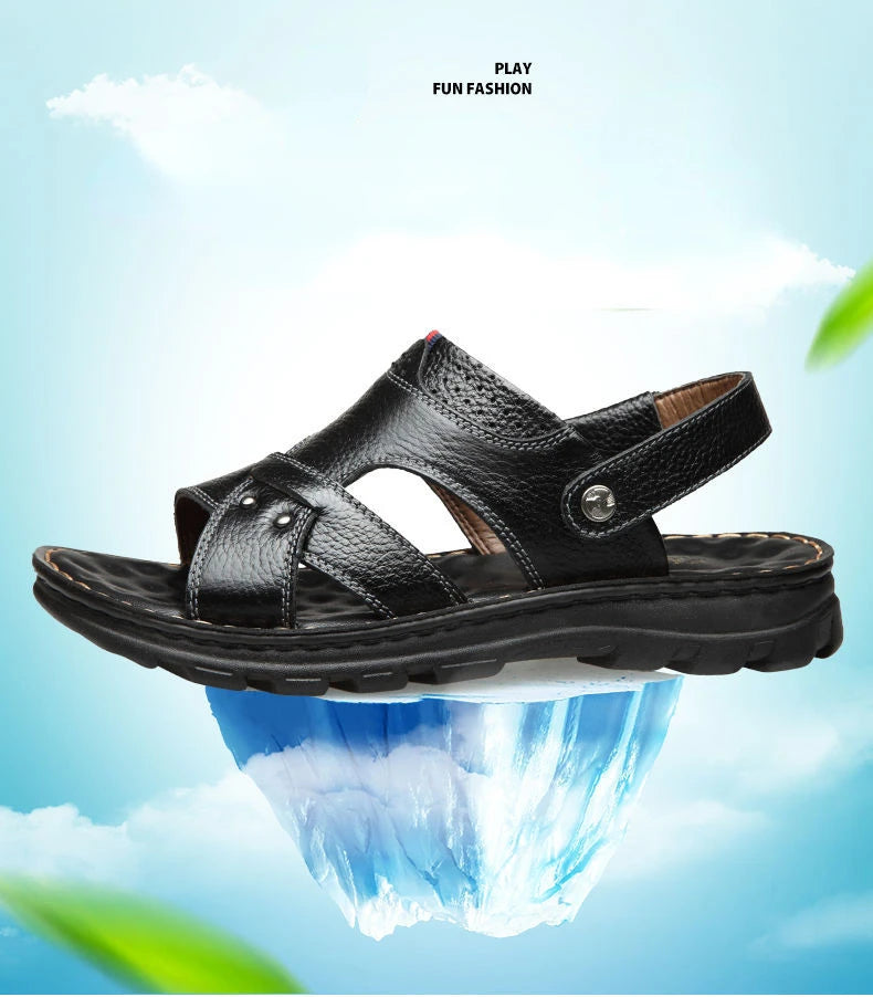 Men's Summer Leather Sandals - Reinforced Men's Shoes Made of Genuine Leather
