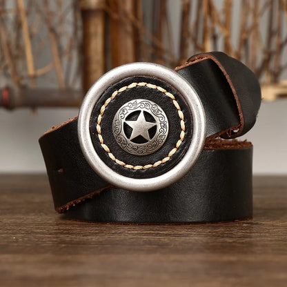 Herren-Ledergürtel mit Sternschnalle – Country-Style 