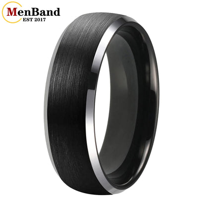 6/8mm Tungsten Carbide Engagement Ring for Men, Modern Engagement Ring Dome, Brushed Slant Edge