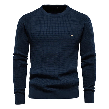 Men’s Cotton O-Neck Mesh Sweater – Solid Color, Winter and Autumn Basic Pullover