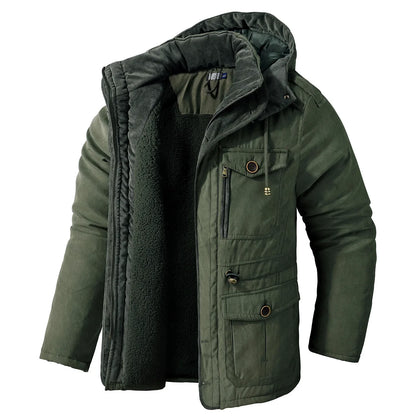 Men’s Quilted Jacket with Hood and Multiple Functional Pockets