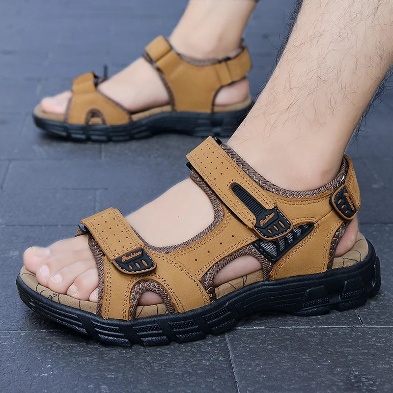 Classic Men's Genuine Leather Sandals - for Summer, Casual Lightweight Sandals