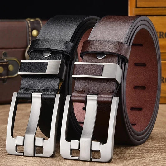 Men’s Genuine Leather Belt with Modern Metal Buckle – Durable and Adjustable
