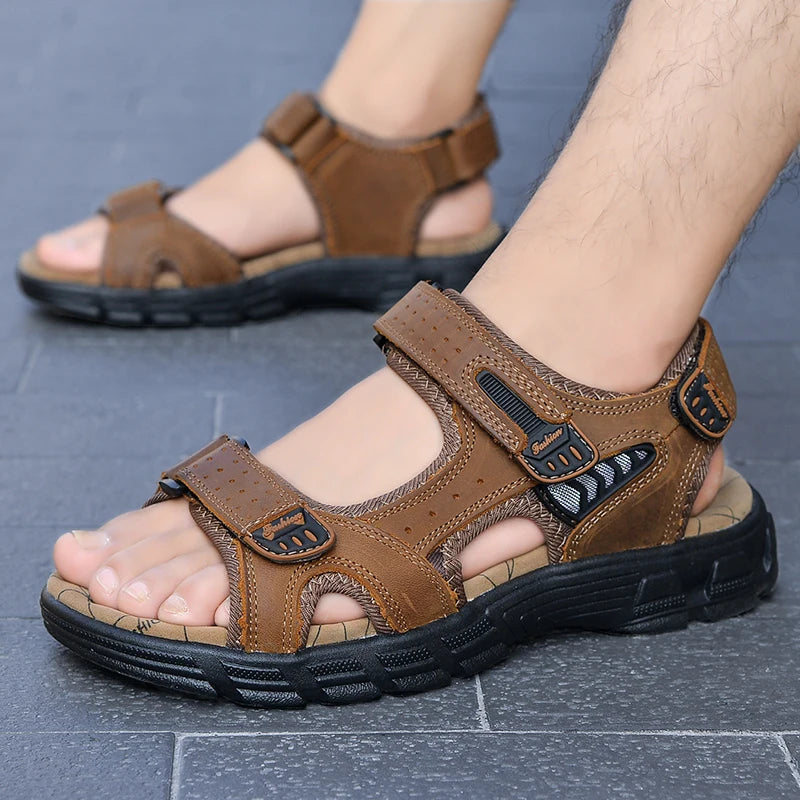 Classic Men's Genuine Leather Sandals - for Summer, Casual Lightweight Sandals