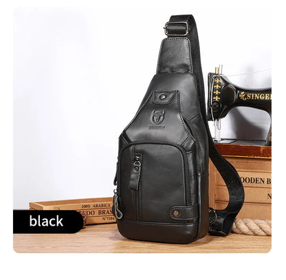Bullcaptain Men’s Leather Sling Bag – USB Charging Crossbody Chest Pack for Travel, Work & Casual Use
