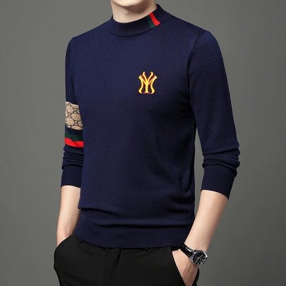 Men’s Slim Fit Knit Sweater with Sporty Sleeve Detail – Urban Elegance with Attitude