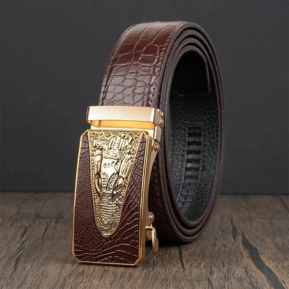 Men’s Automatic Buckle Leather Belt with Crocodile Texture – Elegant and Adjustable