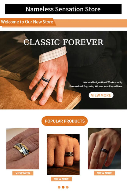 8mm Black Tungsten Carbide Men's Ring Barrelwood and Antler Inlay Men's