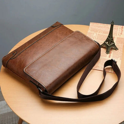 PU Leather Business Bag for Men – Laptop Tote & Crossbody Satchel