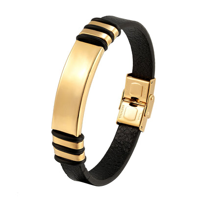 Men’s Leather Bracelet with Stainless Steel Plate – Minimalist