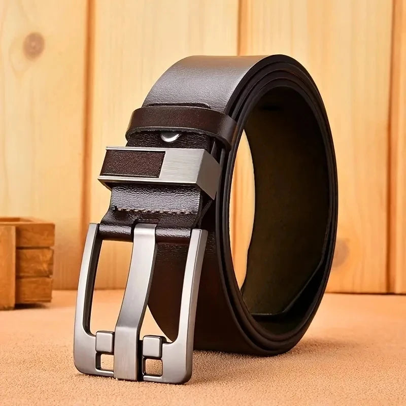 Men’s Genuine Leather Belt with Modern Metal Buckle – Durable and Adjustable