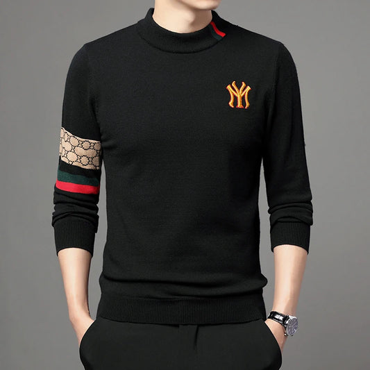 Men’s Slim Fit Knit Sweater with Sporty Sleeve Detail – Urban Elegance with Attitude