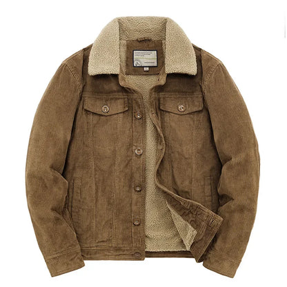 Men’s Workwear-Inspired Jacket with Sherpa Lining and Corduroy Finish