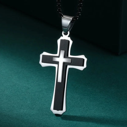 Modern Cross Pendant Necklace – Dual-Tone Stainless Steel
