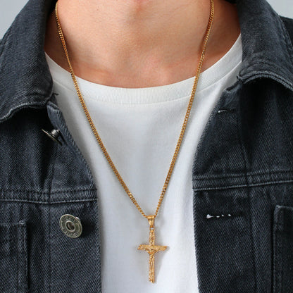 Gold Crucifix Pendant Necklace – Classic Religious Design
