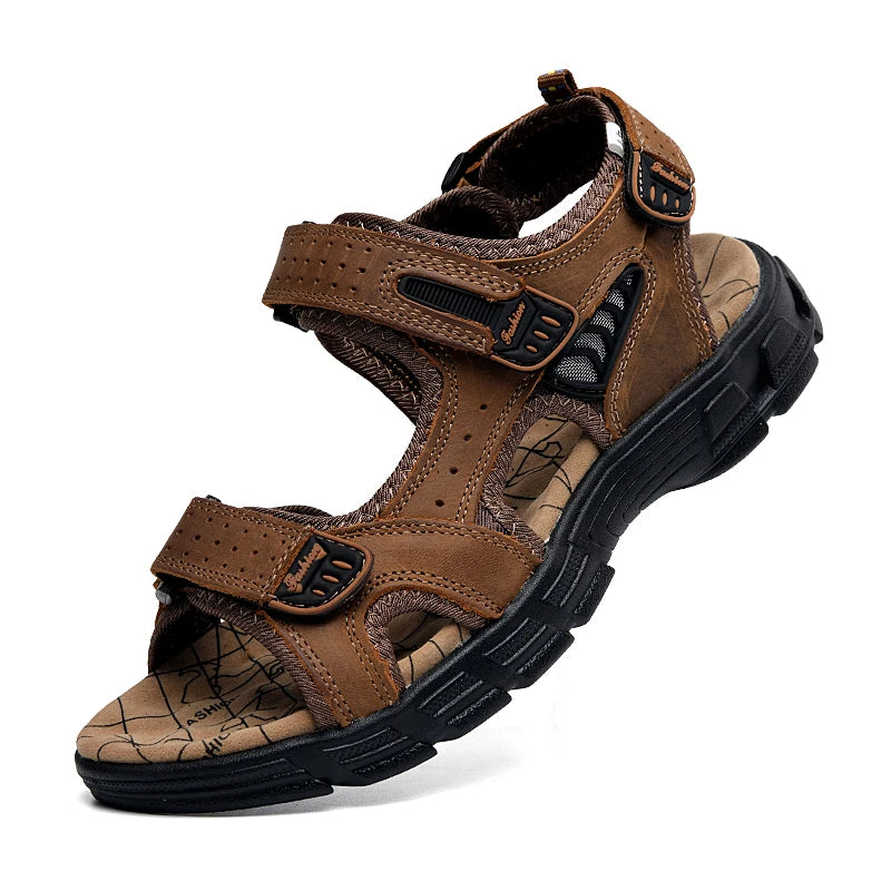 Classic Men's Genuine Leather Sandals - for Summer, Casual Lightweight Sandals