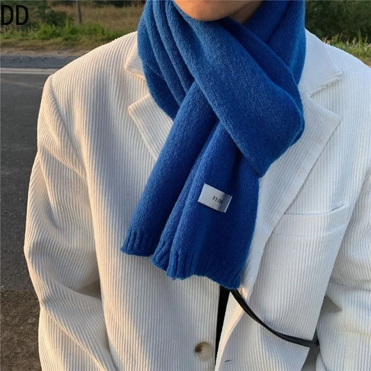Men's Knitted Wool Scarf, Simple, Chic, Soft, Autumn Winter, Thermal Scarf