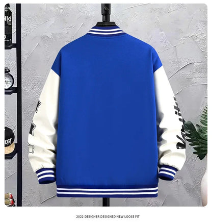 Men’s Varsity College Jacket with Embroidered Details and Snap Button Closure