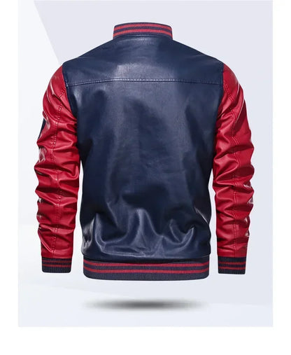 Men’s “R Varsity” Leather-Style College Jacket with Contrast Sleeves