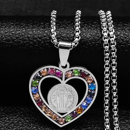 Colorful Gemstone Cross Pendant – Stainless Steel Necklace
