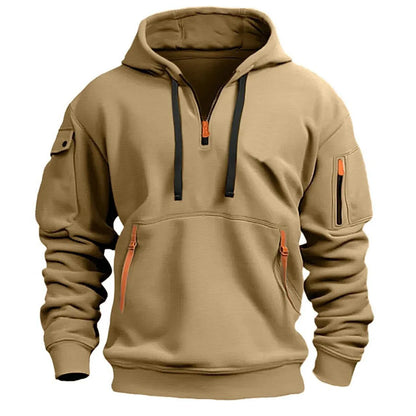 Men’s Tactical Hoodie with Contrast Zippers and Sleeve Pocket