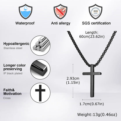 Classic Men's Cross Pendant Necklaces,Waterproof Stainless Steel Cross Collars