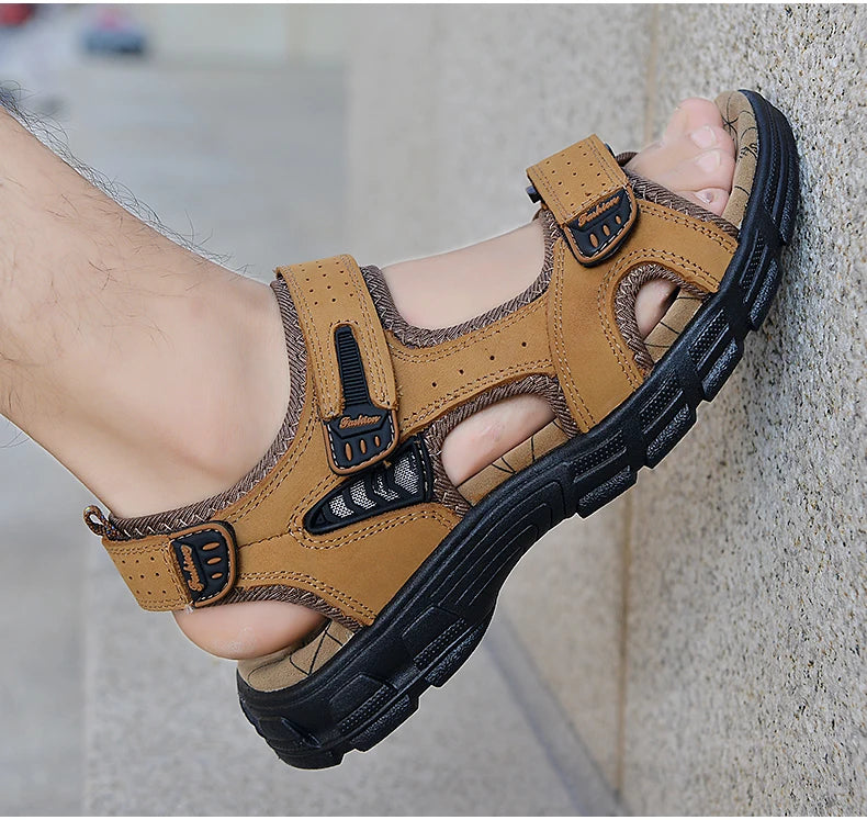 Classic Men's Genuine Leather Sandals - for Summer, Casual Lightweight Sandals