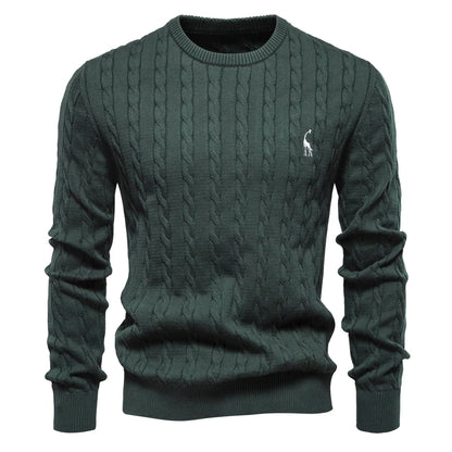 Men’s Cable Knit Sweater with Embroidery – Classic Style with a Unique Touch
