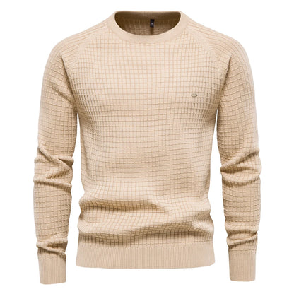 Men’s Cotton O-Neck Mesh Sweater – Solid Color, Winter and Autumn Basic Pullover