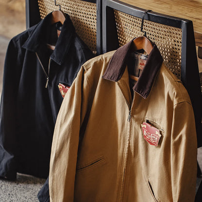 Men’s Workwear Style Jacket with Front Zipper and Utility Pockets