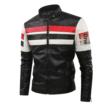 Men’s Biker-Style Jacket with Contrasting Panels and Functional Zippers
