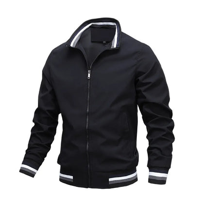 Men’s Casual Sport Jacket with Striped Collar and Cuffs