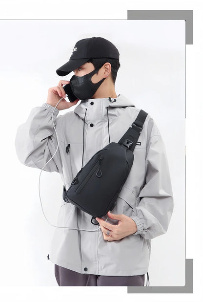 Men’s Anti-Theft Sling Bag with USB Charging Port – Waterproof Crossbody Chest Bag