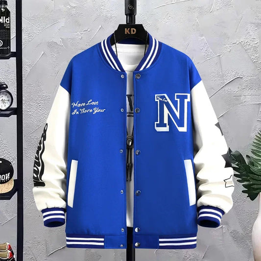 Men’s Varsity College Jacket with Embroidered Details and Snap Button Closure