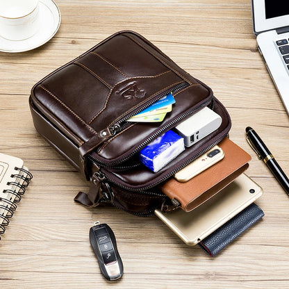 Men’s Vintage Leather Shoulder Bag – Small Crossbody Messenger with Multi-Pockets for Work, Travel & Daily Use