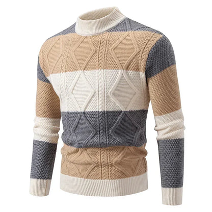Men’s Slim Fit Patchwork Knit Sweater – Modern Textures for Smart Casual Looks