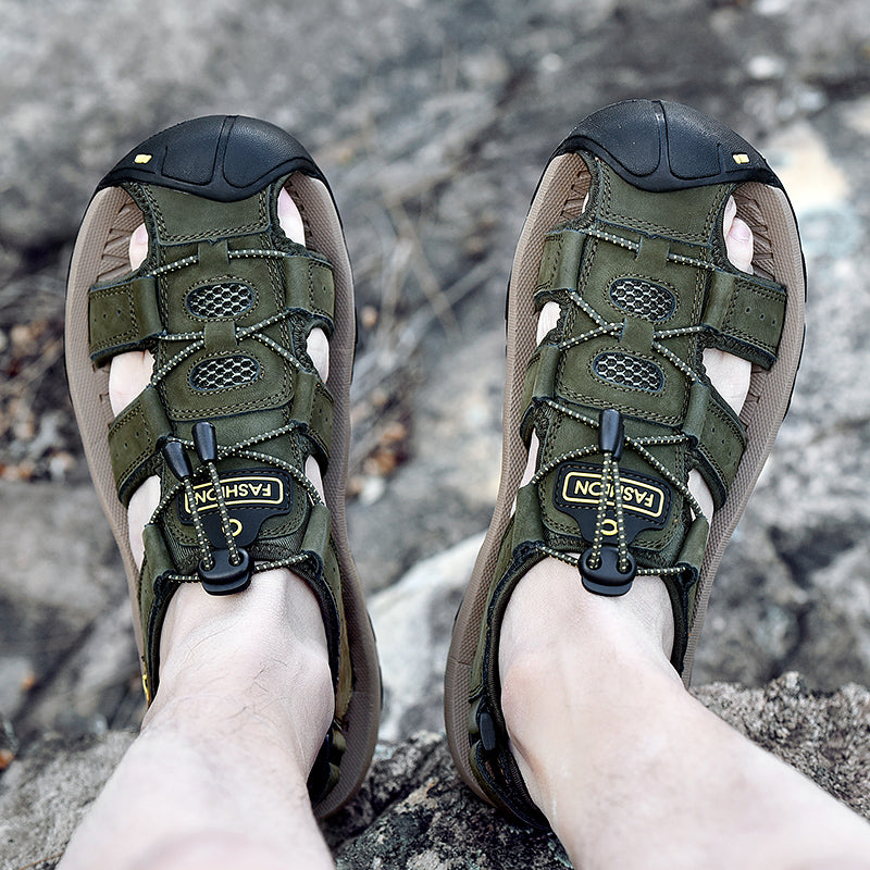 Men's Summer Sandals in Genuine Leather - Casual and Comfortable Footwear