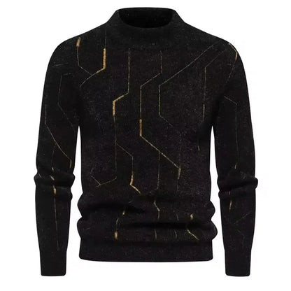 Men’s Crew Neck Patterned Knit Sweater – Minimalist Style with Geometric Detailing