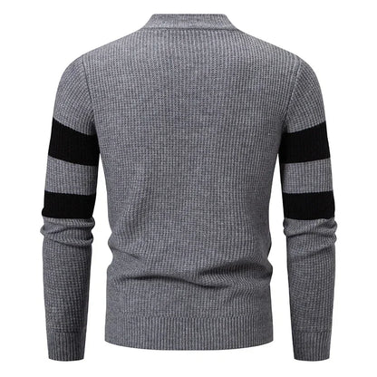 Men’s Slim Fit Patchwork Knit Sweater – Modern Textures for Smart Casual Looks