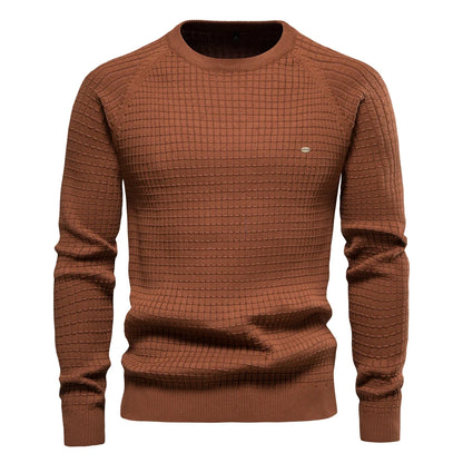Men’s Cotton O-Neck Mesh Sweater – Solid Color, Winter and Autumn Basic Pullover