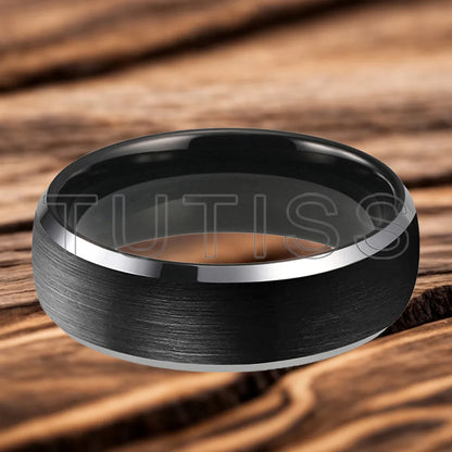 6/8mm Tungsten Carbide Engagement Ring for Men, Modern Engagement Ring Dome, Brushed Slant Edge