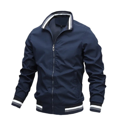 Men’s Casual Sport Jacket with Striped Collar and Cuffs