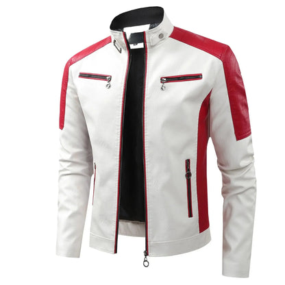 Men’s Biker-Style Jacket with Contrasting Panels and Functional Zippers
