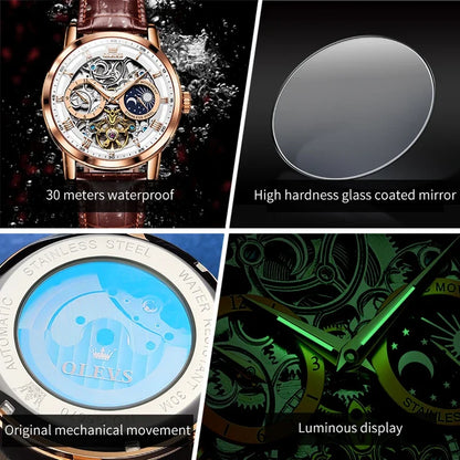 Luxury Mechanical Men’s Watch with Skeleton Design and Moon Phase