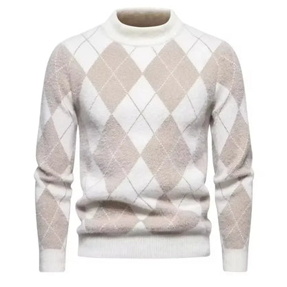 Men’s Crew Neck Patterned Knit Sweater – Minimalist Style with Geometric Detailing