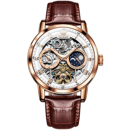 Luxury Mechanical Men’s Watch with Skeleton Design and Moon Phase