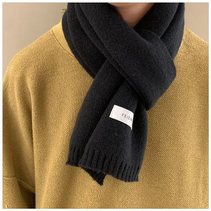 Men's Knitted Wool Scarf, Simple, Chic, Soft, Autumn Winter, Thermal Scarf
