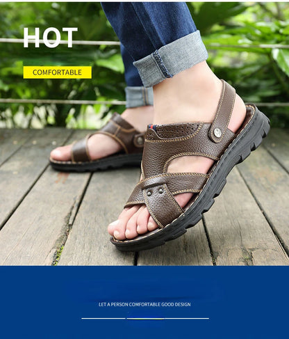 Men's Summer Leather Sandals - Reinforced Men's Shoes Made of Genuine Leather