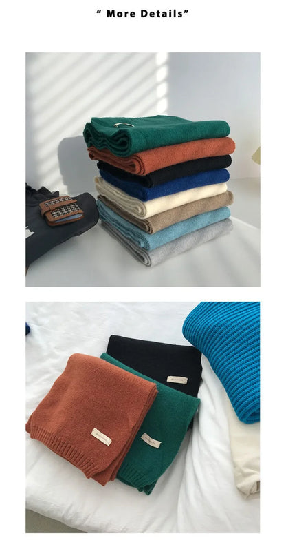 Men's Knitted Wool Scarf, Simple, Chic, Soft, Autumn Winter, Thermal Scarf